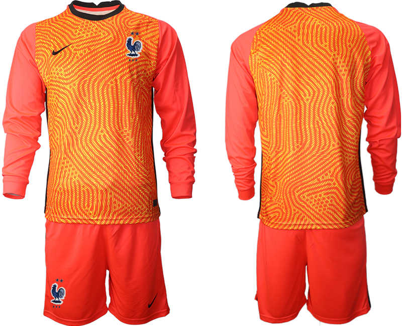 Men 2021 France red goalkeeper long sleeve soccer jerseys